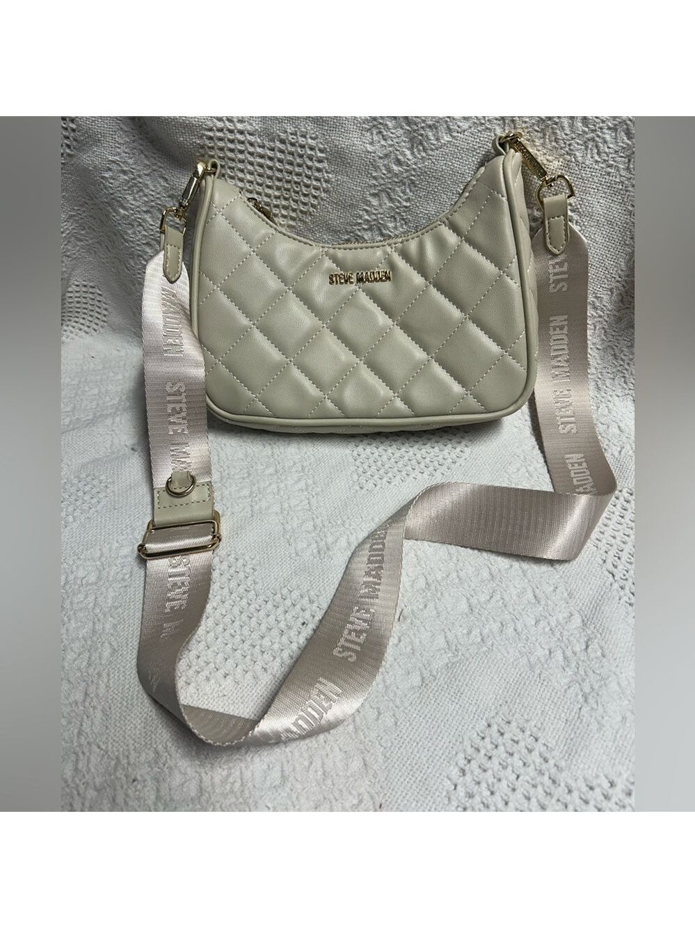 Steve Madden Cream and Gold Crossbody Purse Half Moon Shape